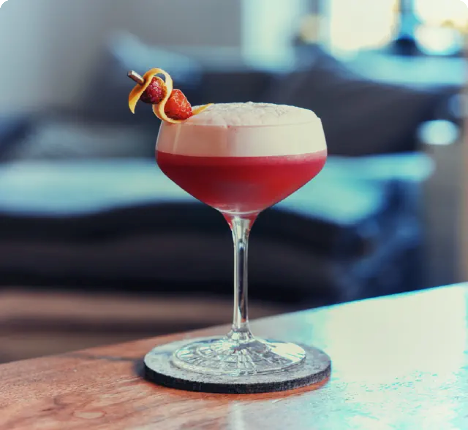 A pink Clover Club cocktail.